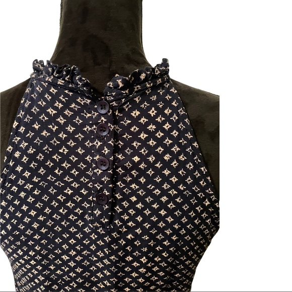 Navy halter button up back, ruffled neck navy top sleeveless - Picture 7 of 7